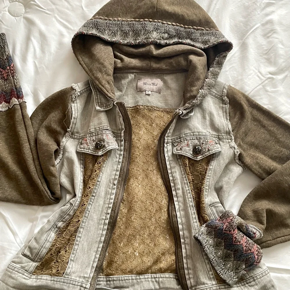 Miss Me Women’s Brown and Gray Jean Jacket - Picture 2 of 4